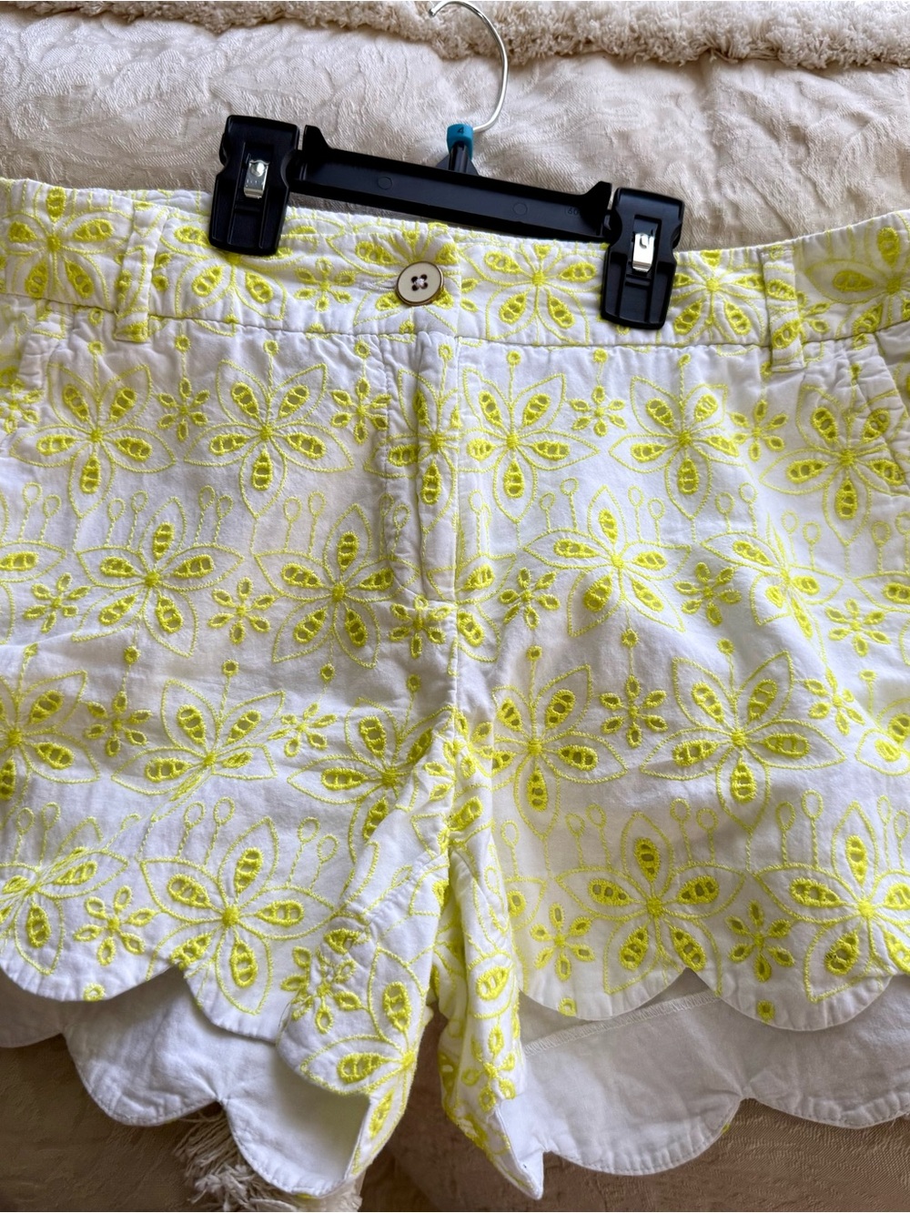 crown & ivy White Shorts with Yellow Floral Embroidery